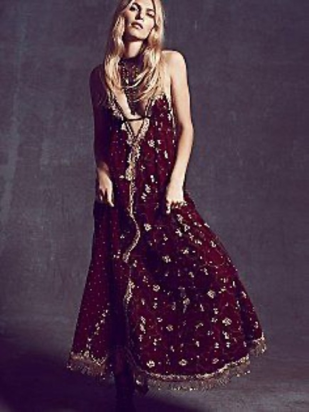 Free People FP X Maja Raja Embroidered Sequin Maxi Dress Size M